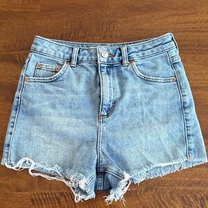 Topshop Light Blue High Waisted Frayed Jean Shorts